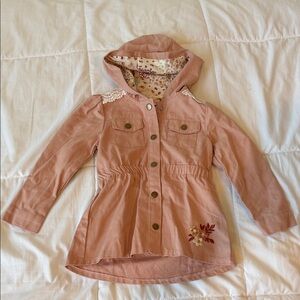 Little Lass Pink Hooded Jacket with Floral Detail